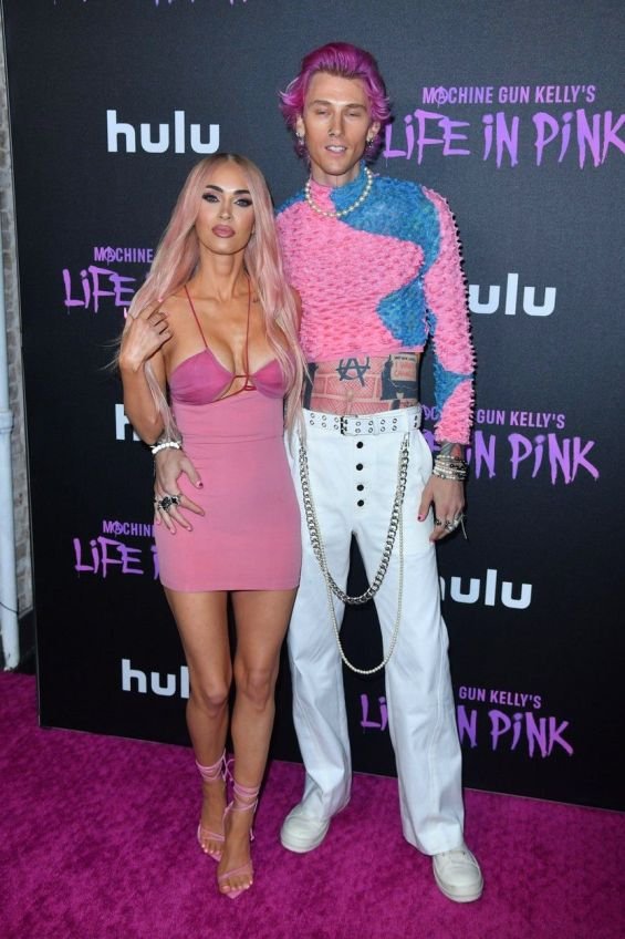 Megan Fox and Machine Gun Kelly coordinated in pink outfits at the premiere of his documentary