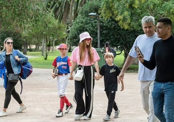 Shakira with her sons at a baseball game in Valencia