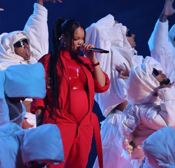 Rihanna reveals she's pregnant with a second child by showing pregnant belly at Super Bowl performance