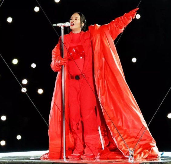 Rihanna reveals she's pregnant with a second child by showing pregnant belly at Super Bowl performance