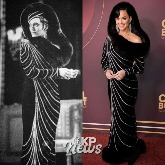 Katy Perry in a velvet vintage dress from 1989 at an event in Los Angeles