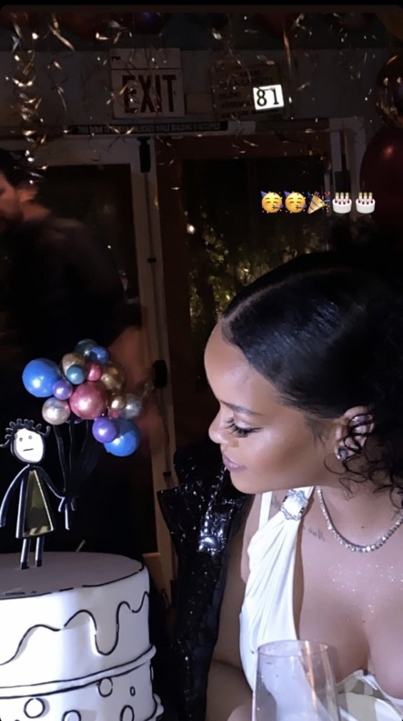 Pregnant Rihanna in a mini dress at a birthday dinner with ASAP Rocky