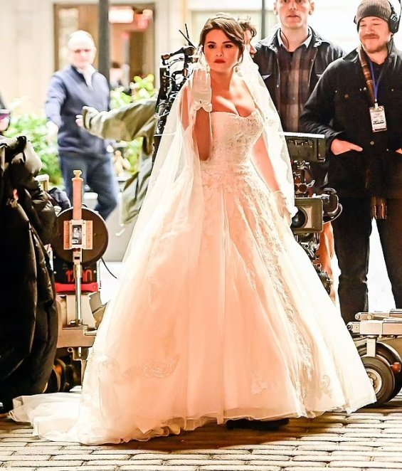 Selena Gomez in a wedding dress on the set of a new season of the series "Only Murders in the Building"