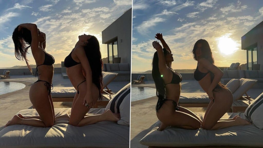 Kylie Jenner and Kim Kardashian's Twinning Moment in Sizzling Black Bikinis Leaves Fans Breathless! (Viral Photos)