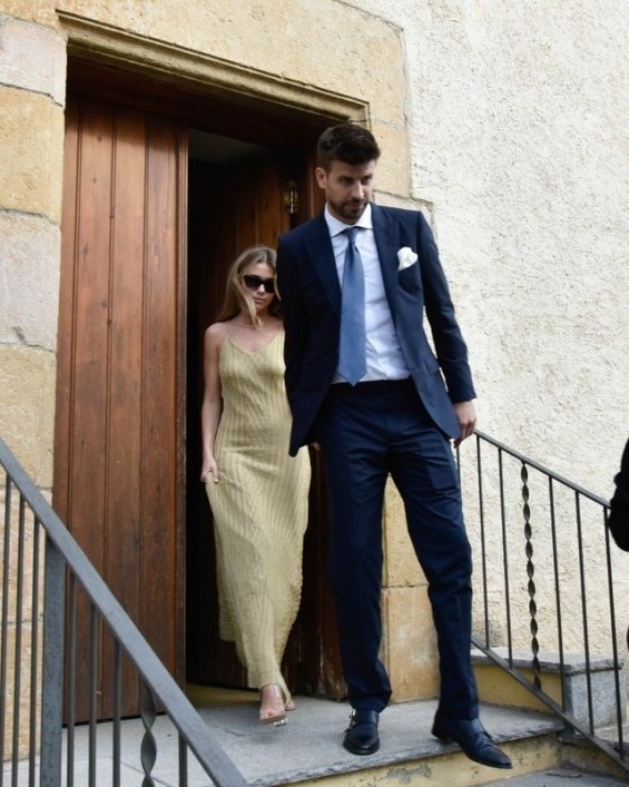 Gerard Pique with girlfriend Clara Chia at his brother's wedding in Spain