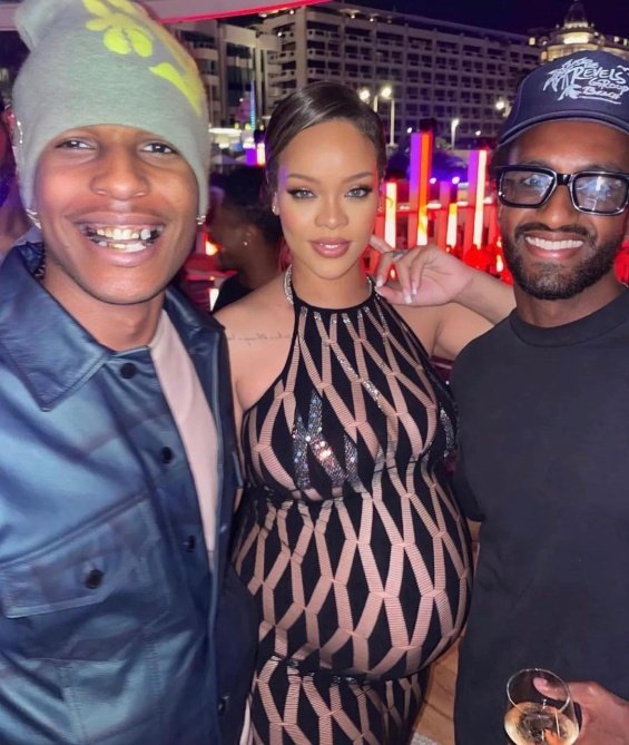 Rihanna in a see-through jumpsuit with ASAP Rocky at a party in Nice