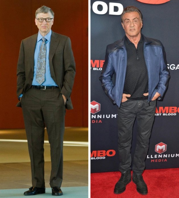 Bill Gates and Sylvester Stallone - 177cm