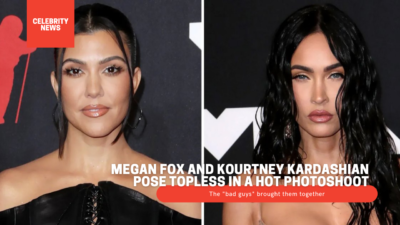 Megan Fox and Kourtney Kardashian pose topless in a...