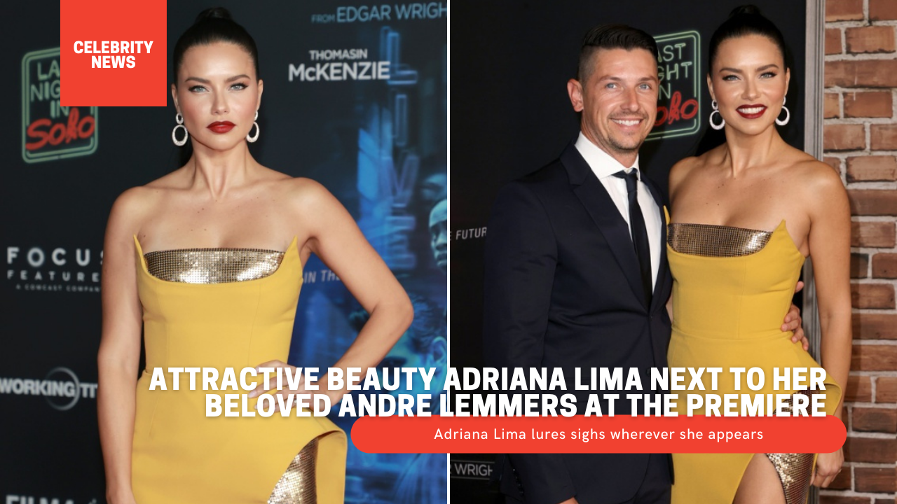 Attractive beauty Adriana Lima next to her beloved Andre Lemmers at the premiere