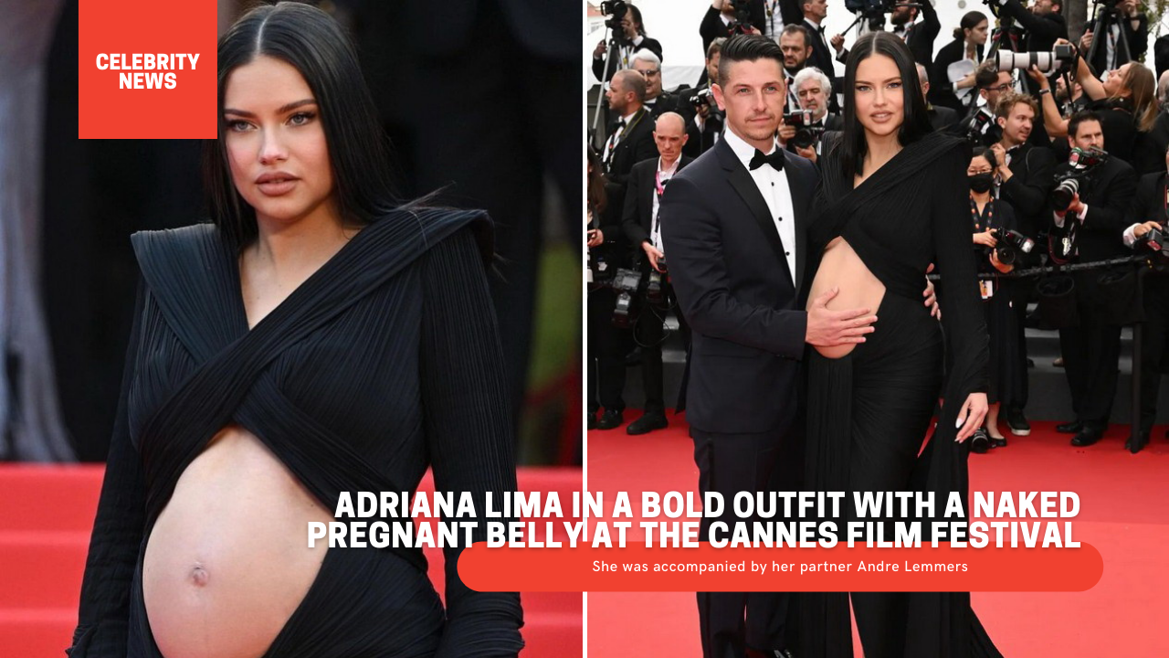 Adriana Lima in a bold outfit with a naked pregnant belly at the Cannes Film Festival