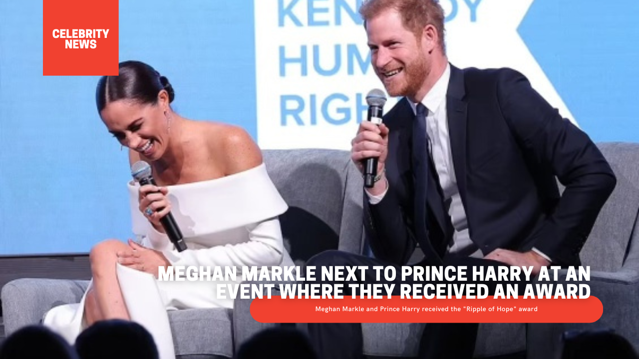 Meghan Markle next to Prince Harry at an event where they received an award