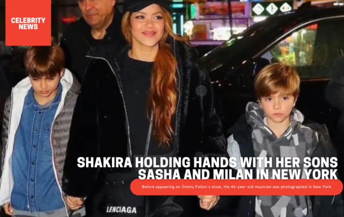 Shakira holding hands with her sons Sasha and Milan in New York