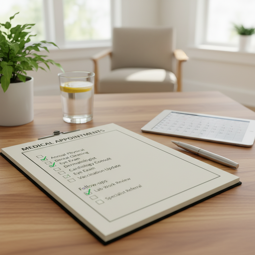 A table showing a checklist of medical appointments
